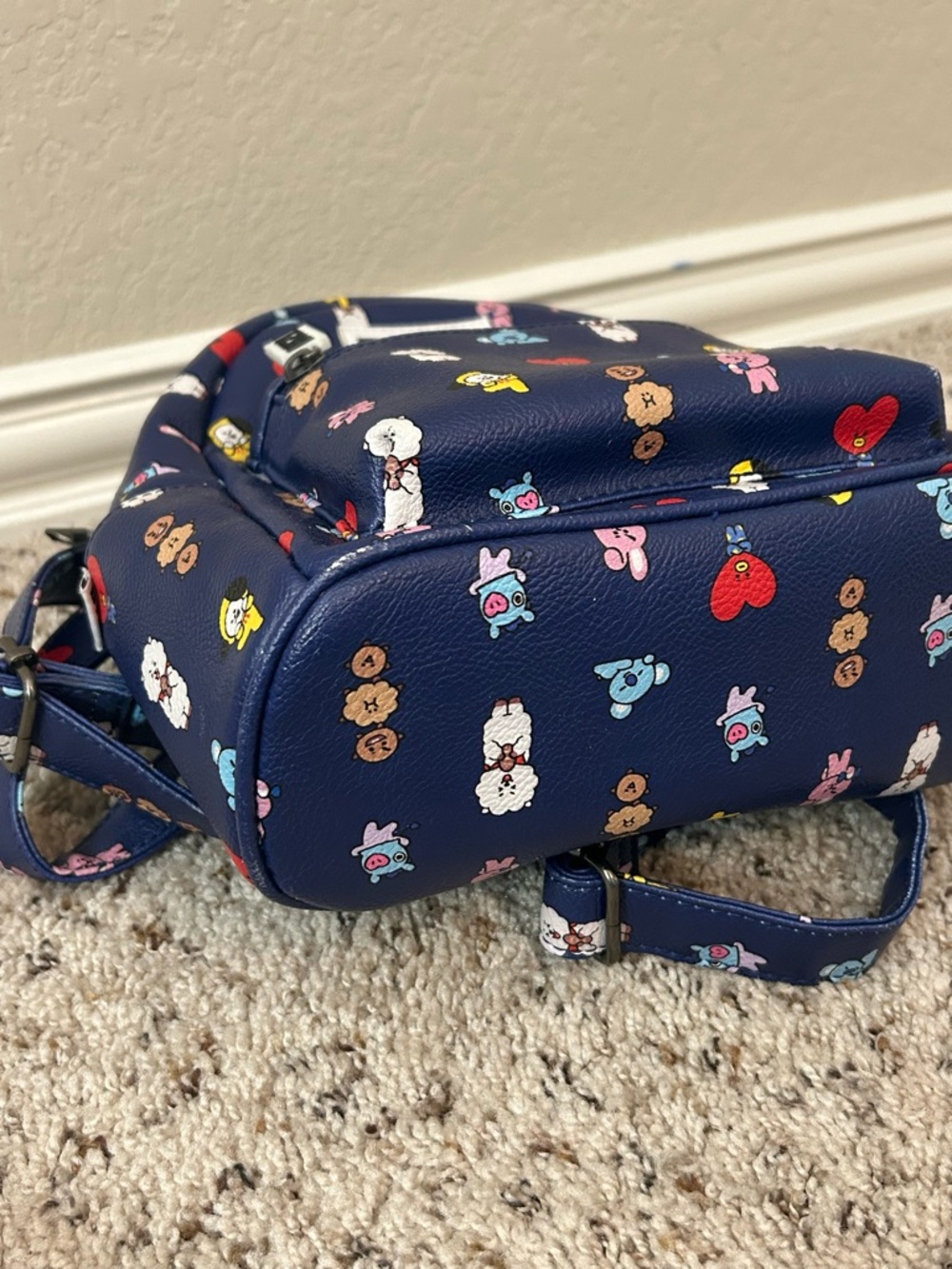BT21 Girls Mini Backpack Navy Blue Character Print Faux Leather - Picture 5 of 8